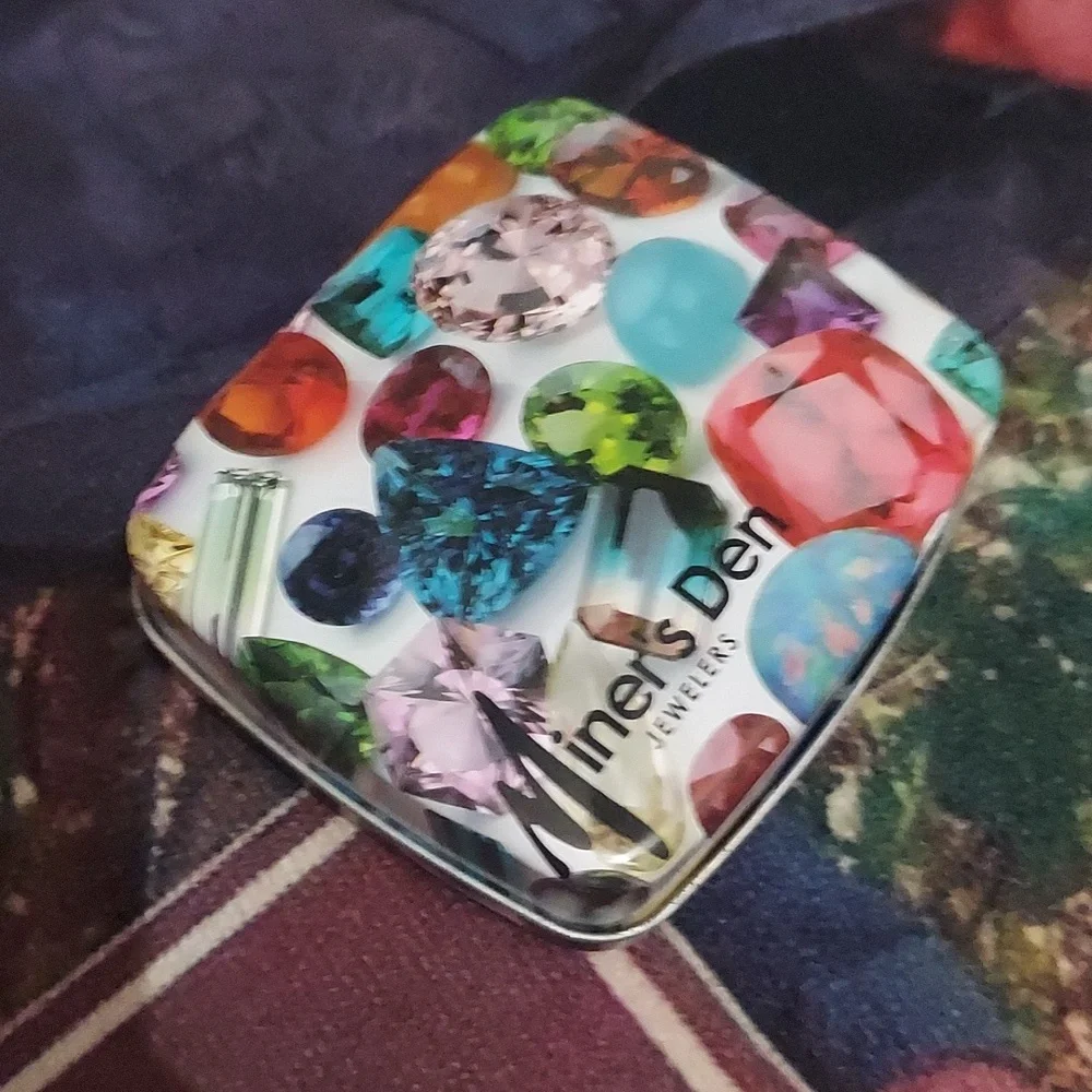 Retro Gemmy / Crystal Hinged Tin Stash / Jewelery/ Trinket Box - Picture 2 of 3